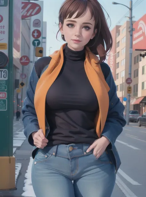 (Jeans, turtleneck, scarf, jacket, standing, upper_body:1.5), <lora:KatrinPorto:1> Fat KatrinPorto, (best quality, masterpiece:1.2), photorealistic, ultra high res, intricate detail, Exquisite details and textures