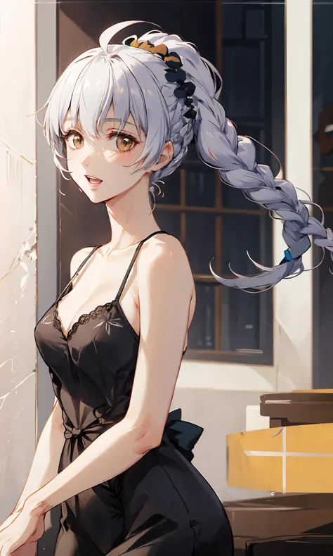(Image from chest up:1.4)((masterpiece:1.5,Highest quality,Beautiful images、2.5D、Abstract、Artistic、Portraiture))(One girl, solo)(medium breasts, Gray Hair、Bob Hair、Beautiful breasts, Expose your shoulders)(横顔のPortraiture,Glancing sideways、Look at an angle、shake your head、Sad look, I'm bored、Floating Hair)(モノトーンのArtisticな背景)((from backside:1.5))