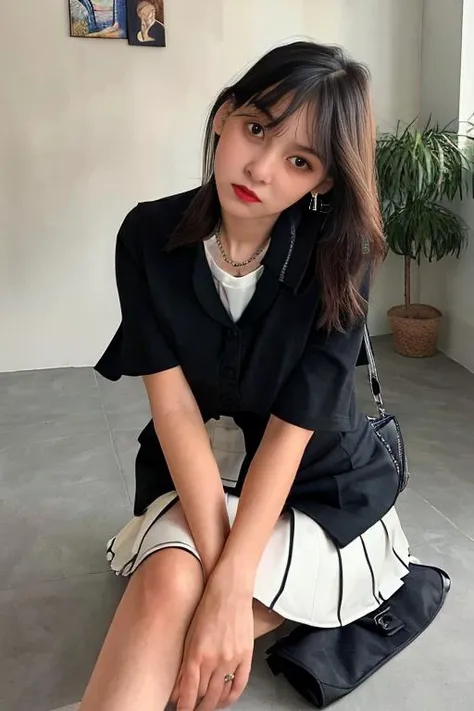 best quality, highly detailed ,photorealistic, masterpiece,1girl,black hair, solo, school uniform, looking at viewer,