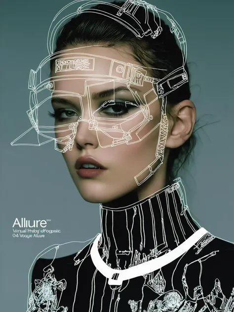 glitched allure:0.4, virtual vogue:0.3, post-apocalyptic chic:0.3, futuristic cyber-muse:0.4, <lora:Lines_Clothes_XL:1>