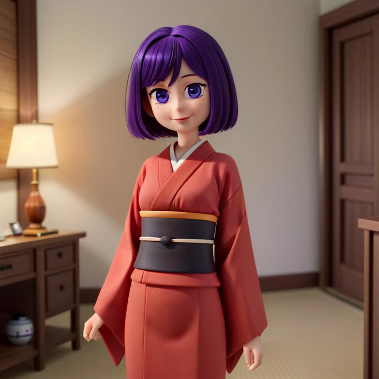 ((Full-Body Shot)),<lora:Bunko:0.7> Bunko, purple eyes, purple hair, pale skin, short hair, blue bright pupils, red kimono,
Masterpiece, Best quality, beautiful, ((upper body)), Human, looking at viewer, crisp, clear, Digital painting, oil painting, best quality, detailed hair, detailed background, detailed body, detailed eyes, full body, cute, smile, medium breast, round breast, perfect body, 1girl, solo, hands, young female,
east asian architecture, japanese clothes,
ultra high resolution, raw photo, deep shadow, low key, natural light, backlighting,
<lora:Furtastic_Detailer:0.5> <lora:hairdetailer:0.5> <lora:skin_slider_v1:0.5>