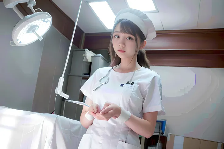 (RAW photo, best quality), (realistic, photo-realistic:1.3), wide angle photo, masterpiece, 1girl, cute, young, (upper body:1.3), realistic face, standing, diffuse light and create a soft, even glow
in hospital ((operating room)), surgical gloves, medical equipment, anesthesia machine
((((White)))) nurse uniform smooth, nurse, nurse hat, stethoscope , <lora:NurseUniform0_0:0.7><lora:ConceptOperatingRoomSD0_0:0.7> <lora:babaF:0.7>