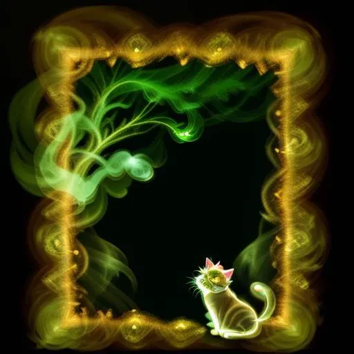 a magical forest at night, [a realitistically detailed cat composed only of smoke <lora:smokeLooksLike_1v510:0.7> , x ray, transparent:2]