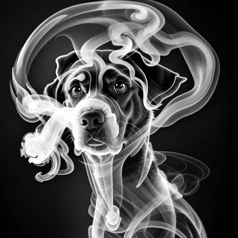 RAW photo, A dog portrait composed only of smoke,smoke<lora:25_smoke_1v5_768_0001BD5e_NR128NA128off:0.7> best quality, masterpiece, X-ray ,