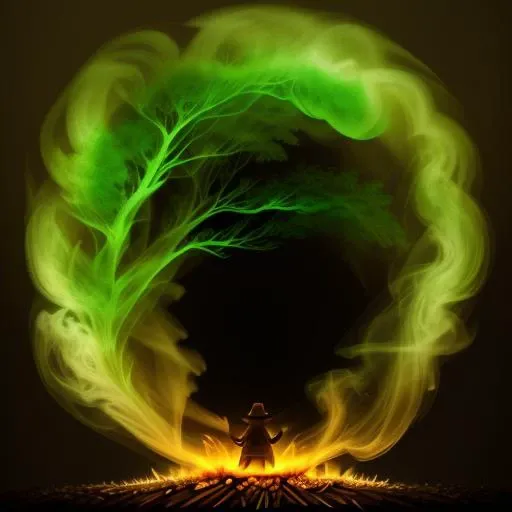 a magical forest at night, [a bonfire composed only of smoke <lora:smokeLooksLike_1v510:0.7> , x ray, transparent:2]