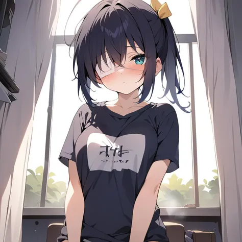 <lora:rikkasdxlV33:0.8>, masterpiece, best quality, absurdres, 1girl, rikka, t shirt, yellow bow