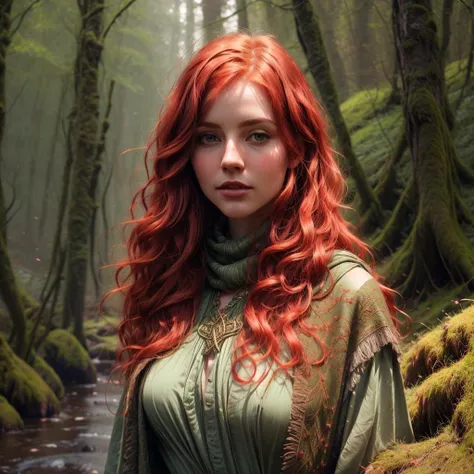 Leanan sÃ­dhe covered in moss, erotic, red hair, seductive, realistic, photorealistic, enchanting, intelligent, charisma, otherworld, artistic, creative, inspiration, insight, irish folklore, celtic culture, mythology, celtic, northern european:0.9, irish, beautiful, young, vital, healthy, seductive,  <lora:add_detail:0.98>, <lora:[LoRa] Dense Light é²ç Concept (With multires noise version):1>, <lora:nucleardiffv2:0.22>,  <lora:Elixir:0.42>