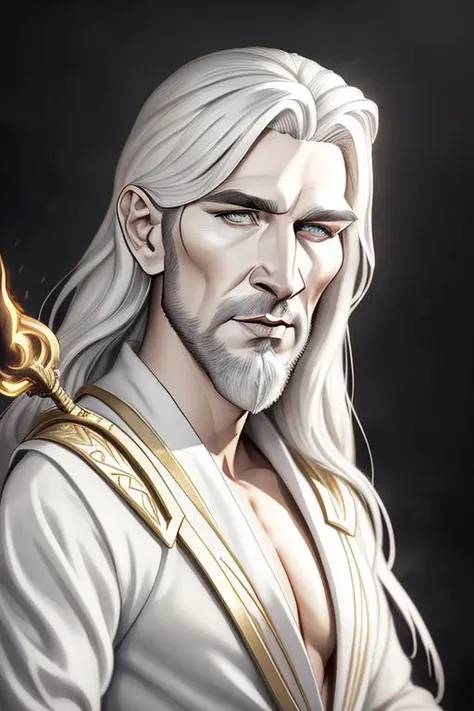 photorealistic photo of a handsome young male wizard, white wizard shirt with golden trim, white robe moving in the wind, long white hair, fully clothed, perfect face, handsome, (perfect composition:1.4), deviantart hd, artstation hd, concept art, detailed face and body, award-winning photography, margins, detailed face, detailed hands, ,backlight, 12k ultrarealistic, ray tracing, intense gaze, looking at the viewer, cinematic lighting, art by Grzegorz Rutkowski, embers, high fantasy background, action pose, hands up to 90 degrees, holding a small magic wand, water splash, misty, caricatrix  <lora:Caricatrix:0.8>