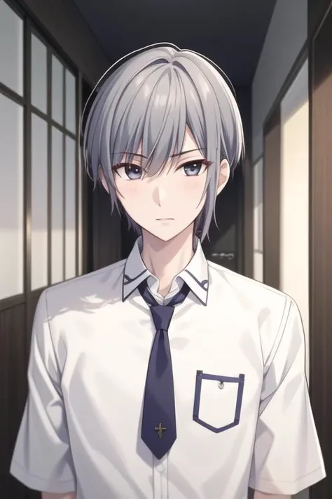 masterpiece, best quality, high quality, <lora:souma_yuki:0.70>, souma_yuki, 1boy, solo, male focus, upper body, looking at viewer, collared_shirt, white_shirt