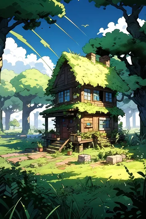 (best quality, ultra detailed), miniature, isometric, landscape, ruin, tree, plant, grass, moss, sky, underground, <lora:cabin in the woods:0.7>,