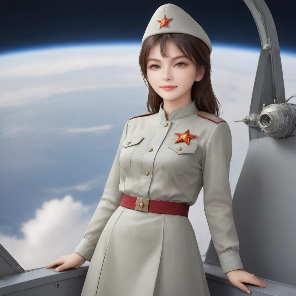 <lora:SDXL 50Soviet Military uniform-000003:0.5>
1girl,solo,Soviet Military uniform, spacecraft, space station, space, dynamic pose,
best quality, high quality, highres, masterpiece,
<lora:0 SDXL coco800:0.5>