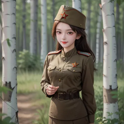 <lora:SD 50Soviet Military uniform-000001:0.8>
1girl,solo,Soviet Military uniform, dynamic pose, white Birch Forest,
best quality, high quality, highres, masterpiece,sharpening,
looking at viewer, facing facing viewer, seductive smile, happy,