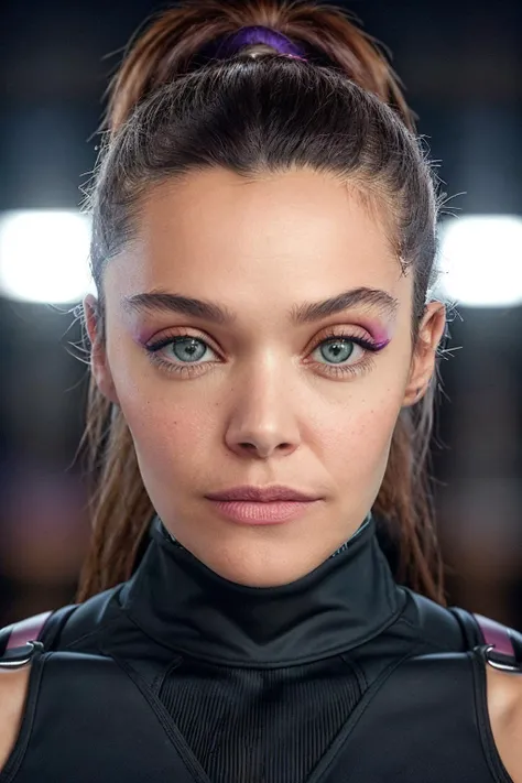 portrait of skswoman, embarrassed , wearing leggings , with Half-up, half-down hairstyle , background night sky epic (photo, studio lighting, hard light, sony a7, 50 mm, matte skin, pores, colors, hyperdetailed, hyperrealistic), <lyco:Ana Rujas:1.1>
