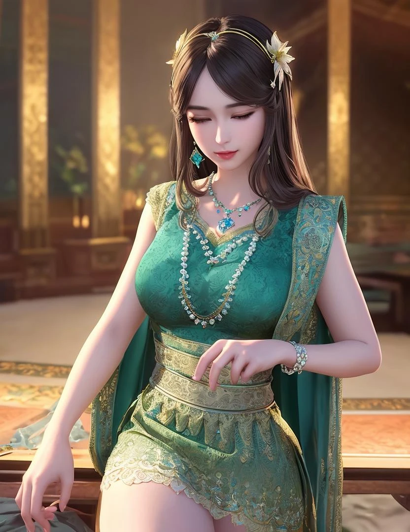 ultra realistic 8k cg, picture-perfect face, flawless, clean, masterpiece, professional artwork, famous artwork, cinematic lighting, cinematic bloom, perfect face, beautiful face, fantasy, dreamlike, unreal, science fiction, lace, lace trim, lace-trimmed legwear, (rich:1.4), prestige, luxury, jewelry, diamond, gold, pearl, gem, sapphire, ruby, emerald, intricate detail, delicate pattern, charming, alluring, seductive, erotic, enchanting, hair ornament, necklace, earrings, bracelet, armlet,halo
((,1girl, pov,)) , 1girl, solo, star_\(symbol\),lily \(flower\),hair flower,cherry blossoms,outdoors, jewelry<lora:DA_NingRongRong:0.6>