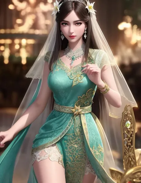ultra realistic 8k cg, picture-perfect face, flawless, clean, masterpiece, professional artwork, famous artwork, cinematic lighting, cinematic bloom, perfect face, beautiful face, fantasy, dreamlike, unreal, science fiction, lace, lace trim, lace-trimmed legwear, (rich:1.4), prestige, luxury, jewelry, diamond, gold, pearl, gem, sapphire, ruby, emerald, intricate detail, delicate pattern, charming, alluring, seductive, erotic, enchanting, hair ornament, necklace, earrings, bracelet, armlet,halo
((,1girl, pov,)) ((, 1girl, solo, star_\(symbol\),lily \(flower\),hair flower, wedding dress, jewelry)) <lora:DA_NingRongRong:0.6>