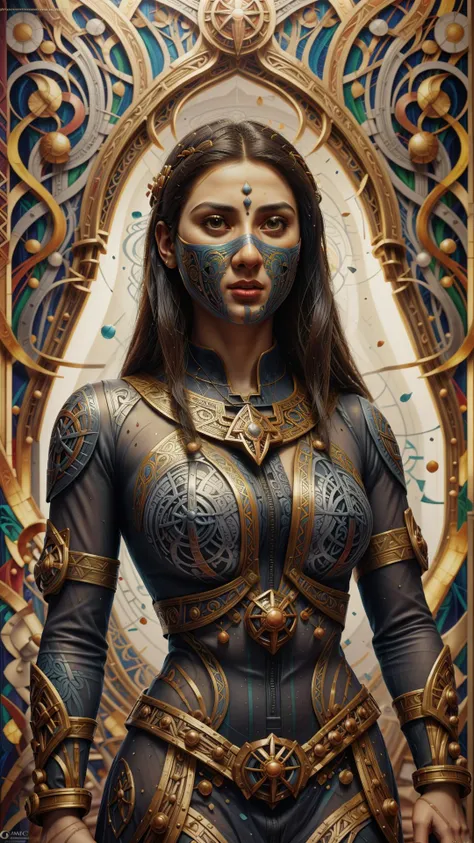 RAW photo, photorealistic, <lora:GaelicPatternStyle:1> GaelicPatternStyle portrait of a modern south asian woman wearing a dark shirt, upper body 2d game avatar, default pose neutral expression, face-on, close-up, eye-contact, Donato Giancola, soft filmic tonemapping, chiaroscuro lighting, shape language, Alphonse Mucha/Gustav Klimt style, alpha masked transparent flat grey background, 4k, volumetric lighting, French Nouveau, trending on artstation, octane render, hyperrealistic, (Masterpiece:1.3) (best quality:1.2) (high quality:1.1)