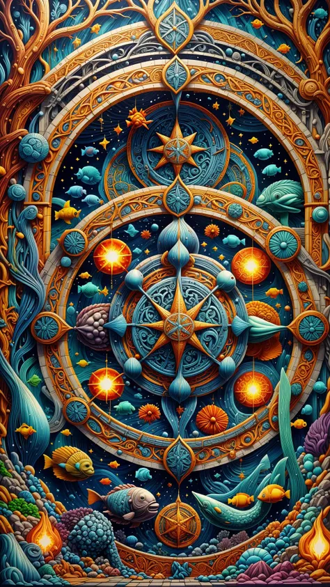 RAW photo, photorealistic, <lora:GaelicPatternStyle:1> GaelicPatternStyle mystic circle of elemental witches, aluminum,concrete tiles roof,brick
, luminescent deep-sea creatures,starlight, wall washers (exterior)
, (Masterpiece:1.3) (best quality:1.2) (high quality:1.1)