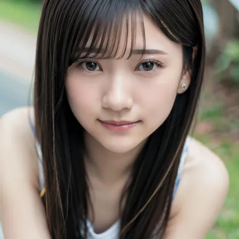 (realistic, photo-realistic:1.37), (masterpiece), (best quality:1.4), (ultra high res:1.2), (RAW photo:1.2), (sharp focus:1.3), front lighting, (extremely beautiful actress), slender, elegant, neat, (white skin), shiny skin, (no makeup), ((natural skin)), (shine hair:1.3), ((oval face)), extremely detailed face, smaller face, extremely detailed eyes, drooping eyes, big eyes, round eyes, high nose bridge, tall, narrow waist, (long and beautiful legs:1.4), muscular, well-built, toned,
1girl, smile, looking at viewer, solo, realistic, bangs, long hair, japanese, (20yo, 20 years old), (outdoors), blurry, blurry background, depth of field, (yamada marina),
<lora:JapaneseDollLikeness_verB:0.2> <lora:YamadaMarina_v1:1>