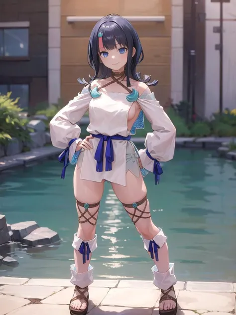 masterpiece, great quality, ultra detail, 1girl, solo, smile, fullbody,  lake, leg warmers, sandals, hands on hips
<lora:Erice_FGO-V1:1.0>
FGOErice