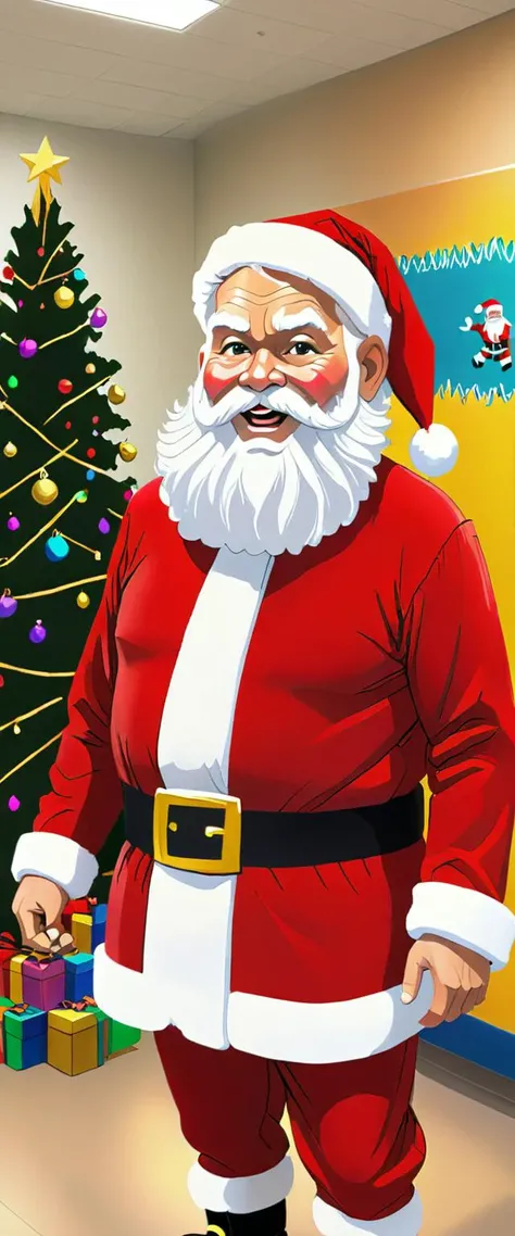 Santa Clause at the EVERLY HEIGHTS COMMUNITY CENTER, vibrant and colorful <lora:Everly Heights TaleSpinner:1>