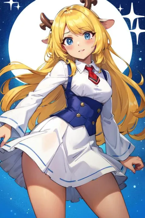 White woman geting fucked and pussy creamed , fit 6 pack , blond very long super thick wild hair , smiling , blushing , small snow leopard ears , red glowing eyes , suductive smile , freckles, sexy pose , wearing a short skirt with pussy out