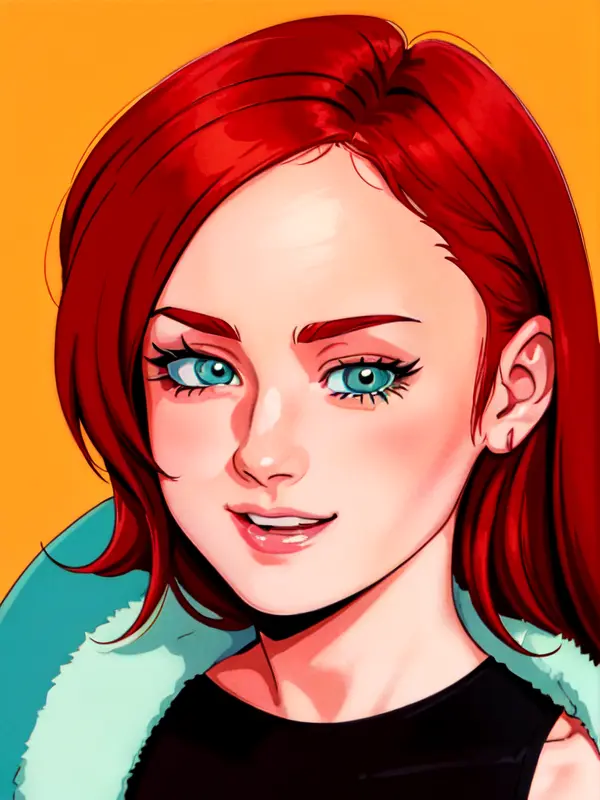 (2d 90s anime cel disney cartoon vector style) ,
headshot of a young teenage girl red hair green eyes ,
<lora:gilmore girls Alexis Bledel:0.6>