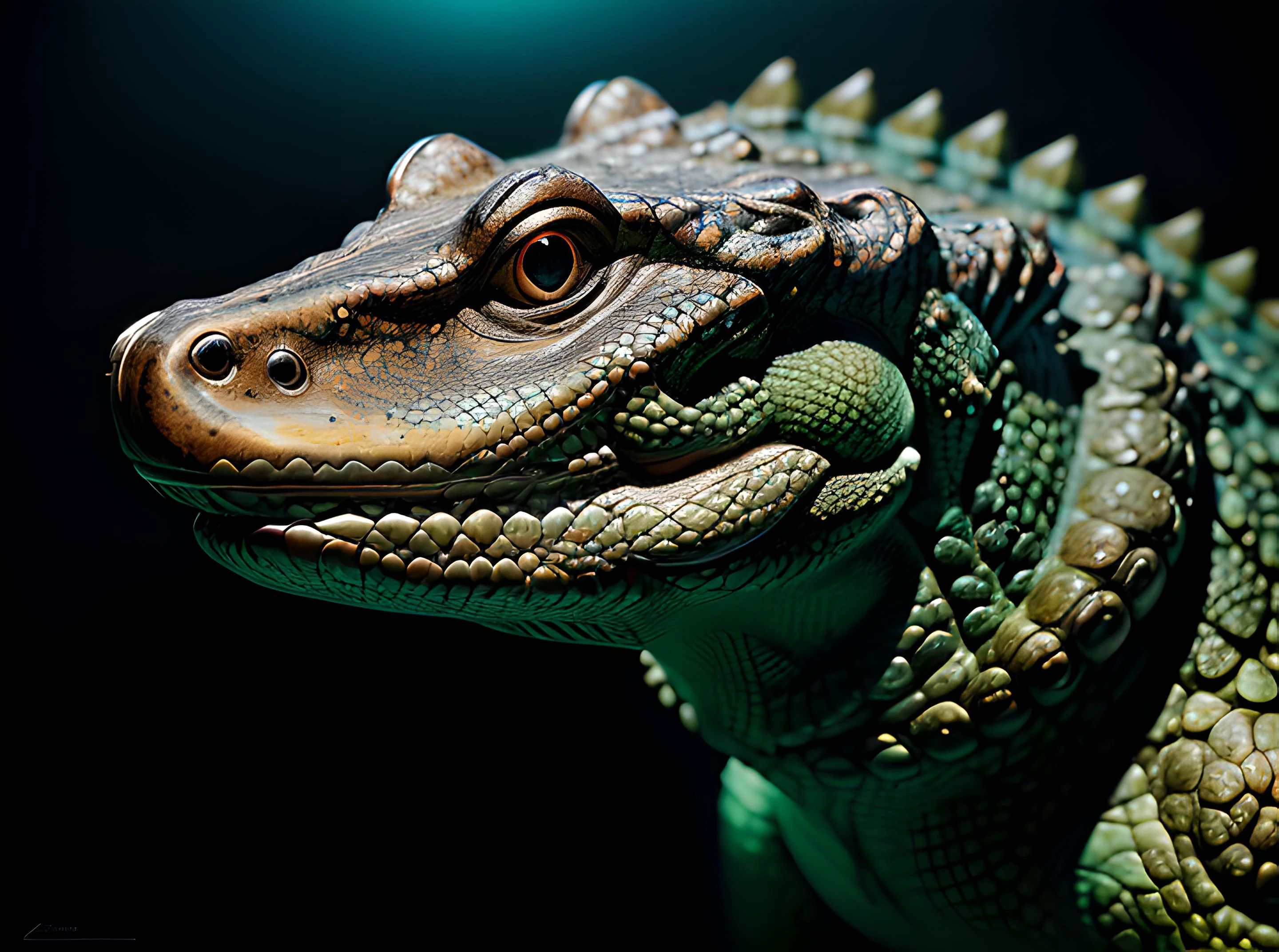 symmetric! portrait of a anthropomorphic crocodile, fractal textured skin, glowing eyes, intricate detailed, background waves aquatic, luminescent digital art by paul barson and artgerm, 8 k hdr
