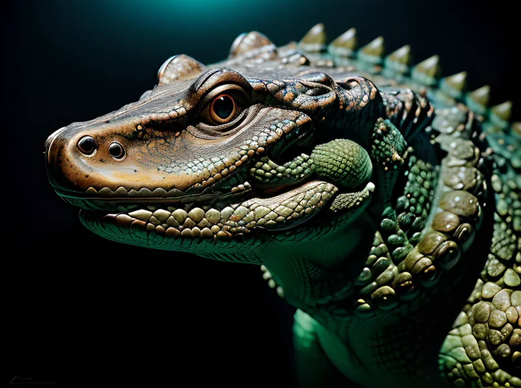 symmetric! portrait of a anthropomorphic crocodile, fractal textured skin, glowing eyes, intricate detailed, background waves aquatic, luminescent digital art by paul barson and artgerm, 8 k hdr