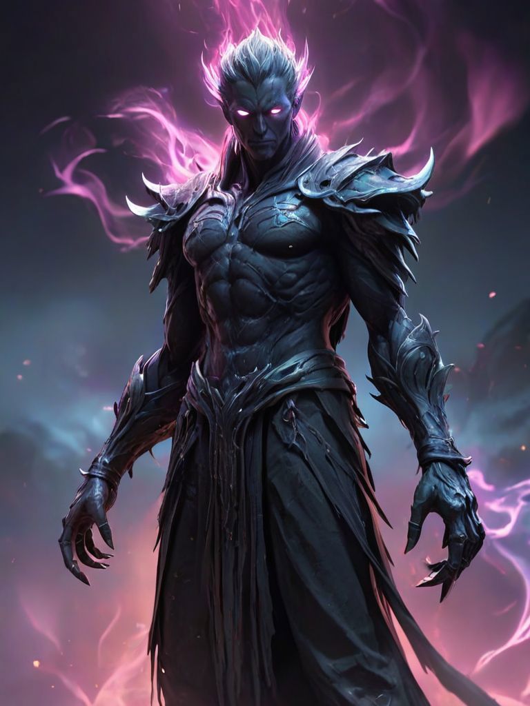 Man Sword Wraith A man with a sword and a glowing face in a dark background - SeaArt AI