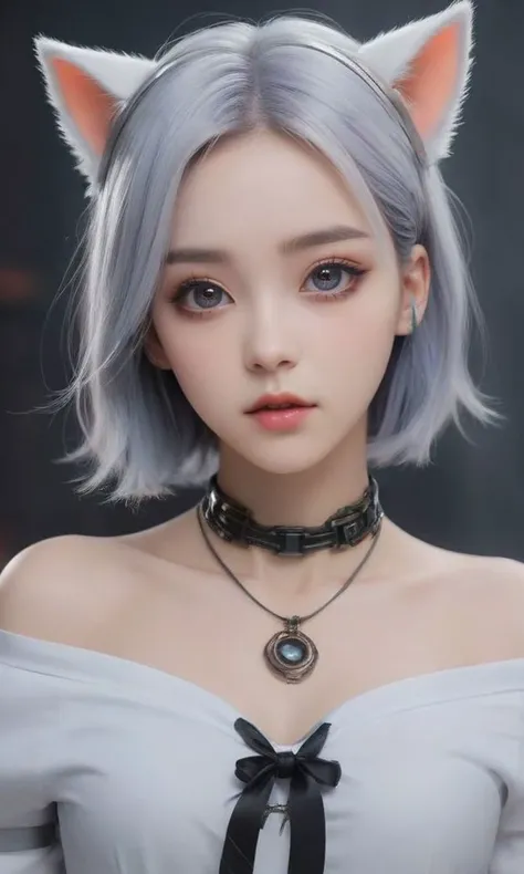 3D Design,Futuristic Retro Cyberpunk,emitting a sense of harmony,a beautiful girl,necklace,parted lips,cat ears,makeup,a lot of details,8k resolution,K-pop, [rain:0.122], wind,navel,belt, <lora:mexxgg-000008:1>
