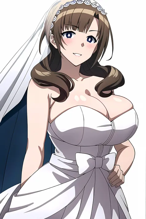 1girl, breasts, brown hair, solo, smile, parted lips, looking at viewer, long hair, purple eyes, white pupils, large breasts, standing, (wedding dress:1.3), (hands on waist:1.3), bangs, braid, eyebrows visible through hair, mature female, curvy, ((masterpiece)), ((best quality)), extremely detailed illustration, depth of field, sharp focus, soft lighting, hdr, colorful, good composition, cowboy shot, (white background:1.4), transparent background,
<lora:mamako :0.75>