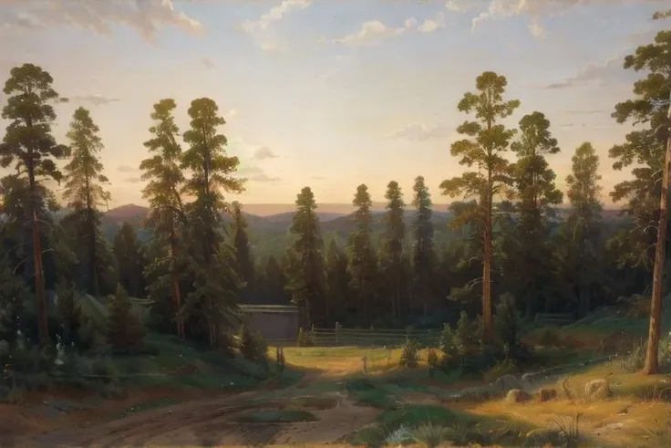 <lora:SHISHKIN(LANDSCAPE)_V1.2:0.75> shishkin, landscape, oil painting, scenery, outdoors
sunset, volumetric lighting, saturation, sharp contrast
<lora:Tangbohu_Saturation_v1.0:1.15>