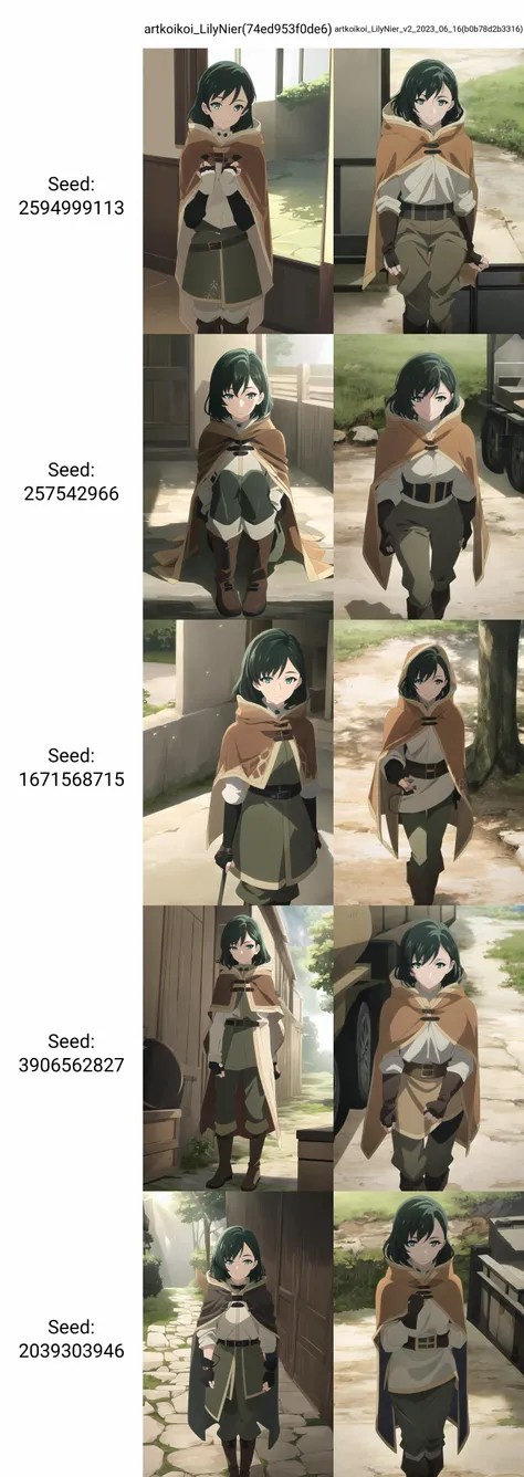(masterpiece), (best quality), high quality, highres, absurdres, LilyNier, 1girl, looking at viewer, full body, breasts, detailed face, smile, cloak, fingerless gloves, belt, (green pants), brown footwear, boots, intricate detail, sunlight