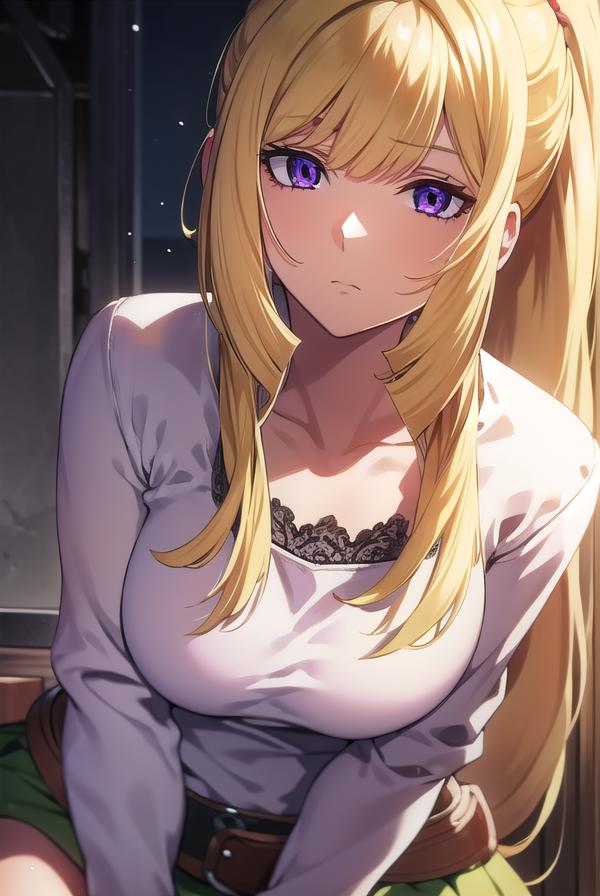 A woman with long blonde hair sitting on a window sill - SeaArt AI