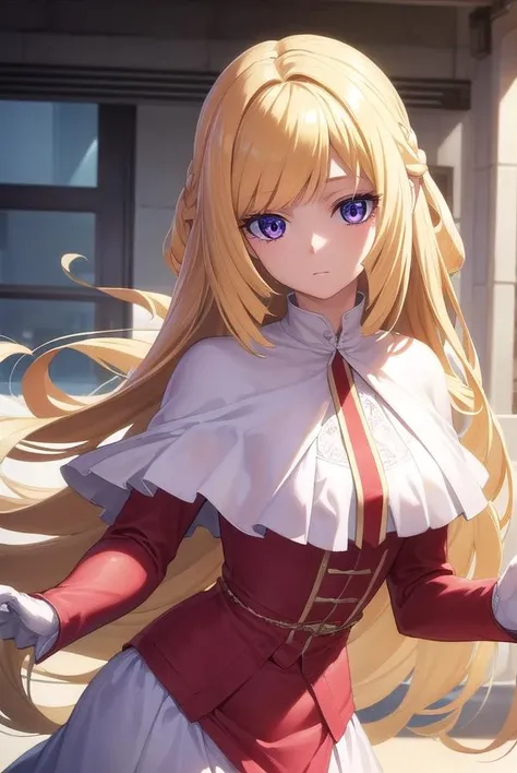 kudeliaainabernstein, <lora:kudeliaainabernstein-lora-nochekaiser:1>,
kudelia aina bernstein, (purple eyes:1.1), long hair, blonde hair, bangs, blunt bangs,
BREAK gloves, dress, red dress, white gloves, capelet, gown, red gown, apricot, black apricot,
BREAK indoors,
BREAK looking at viewer, (cowboy shot:1.5),
BREAK <lyco:GoodHands-beta2:1>, (masterpiece:1.2), best quality, high resolution, unity 8k wallpaper, (illustration:0.8), (beautiful detailed eyes:1.6), extremely detailed face, perfect lighting, extremely detailed CG, (perfect hands, perfect anatomy),