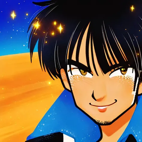 1man, up close portrait, gooddaygirl, wolfwood, sparkle, smile, looking at viewer, desert landscape, <lora:Wolfwoodv1:0.8>, <lora:goodDayGirlStyle_gooddaygirl:0.8>