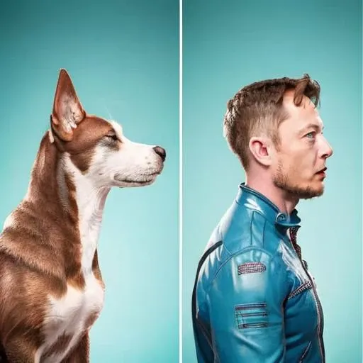 profile, from side, lolp, elon musk, dog, blue background, 8k, 4k, detailed <lora:like_owner_like_pets-000045:1>, comparison