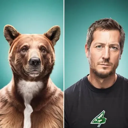 lolp, bear grylls, bear, looking at viewer simple green background, 8k, 4k, detailed <lora:like_owner_like_pets-000045:1>