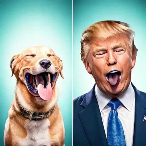 lolp, donald trump in suit, dog, open mouth, closed eyes, 8k, 4k, detailed, tongue <lora:like_owner_like_pets-000045:1>