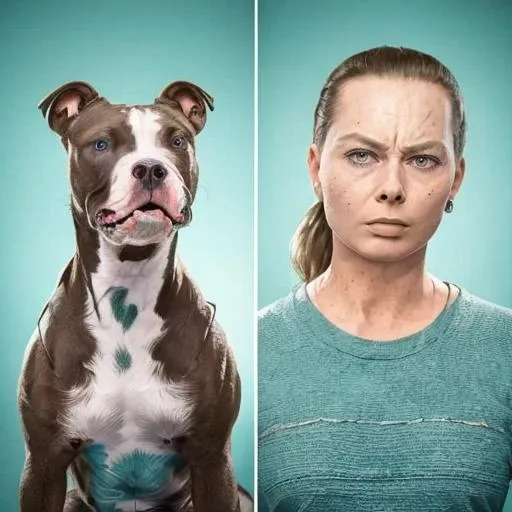 lolp, robbie3 green shirt, Pit Bull, angry, frowning, green background, 8k, 4k, detailed <lora:like_owner_like_pets-000045:1>