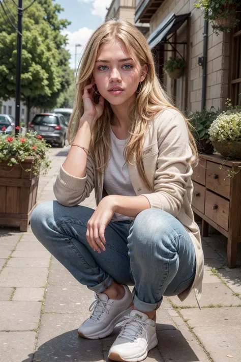 OliviaB, 1girl, denim, solo, pants, long_hair, jacket, jeans, blonde_hair, blue_eyes, beautiful_smile, outdoors, smile, realistic, flower, spread_legs, holding, teeth, sitting, red_jacket, holding_flower, day, brown_hair
<lora:add_detail:0.5> <lora:polyhedron_all_eyes:0.2>