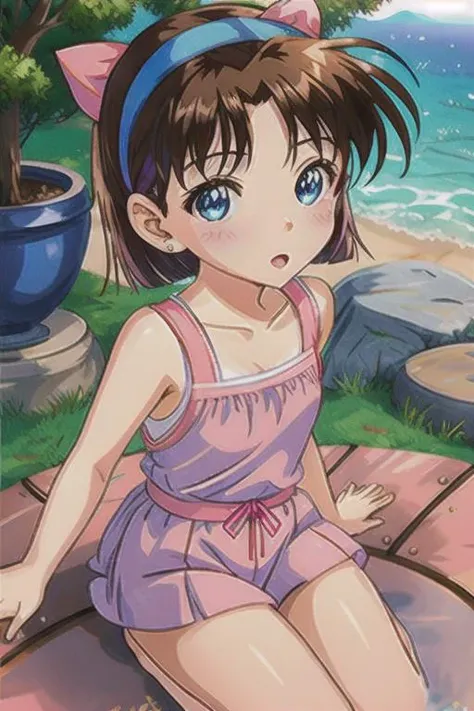 <lora:ayumi-v2:.7> "ayumiyoshida, , blue eyes, pink hairband, bangs, short hair, brown hair", ecstatic