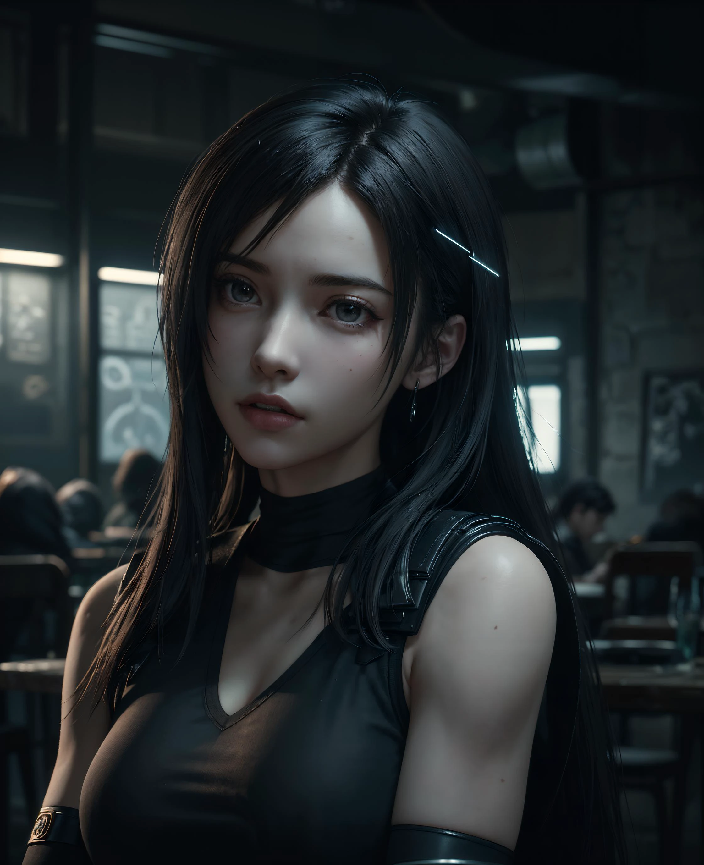 A Cyberpunk Female of Spain as a Hogwarts Character,masterpiece, best quality, photorealistic, cinematic lighting, dark atmosphere, volumetric lighting, <lora:detailed_eye-10:0.3>, <lora:CHAR_tifa:0.6>