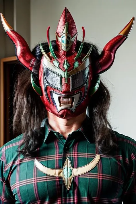 A red and green plaid man, (ultrarealistic:1.3) <lora:JushinLiger:1>