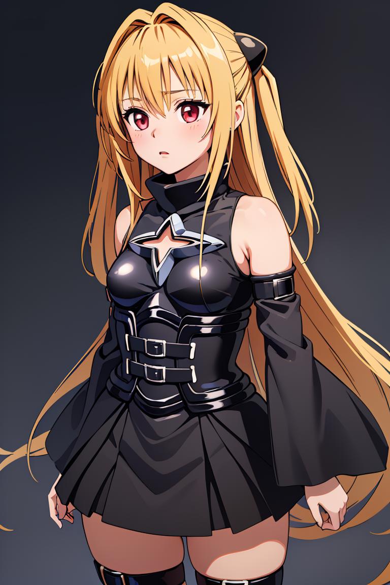 A woman in a black dress with long blonde hair and a black top - SeaArt AI