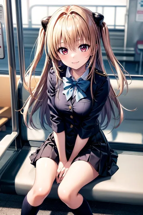 (masterpiece, best quality, detailed), 1girl, solo, looking at viewer, aayami, long hair, two side up, hair ornament,
school uniform, pleated skirt, neckerchief, kneehighs, miniskirt, hair ribbon, indoors, train station, people, scenery, <lora:breasts_squeezed_together_v0.2:1> (breasts squeezed together, v arms), smile, closed mouth