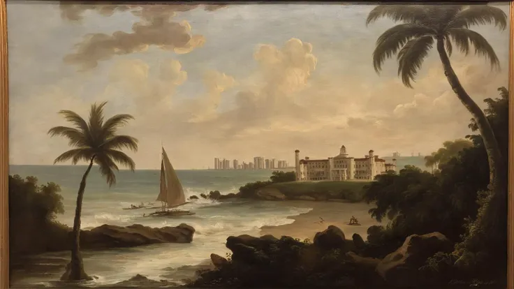 <lora:G30rg3B4rr3tSr_v1:1>, G30rg3B4rr3tSr oil painting, epic landscape, miami beach, hotel