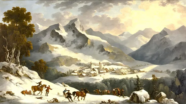 <lora:G30rg3B4rr3tSr_v1:1>, G30rg3B4rr3tSr oil painting, epic landscape, ski resort in the alps