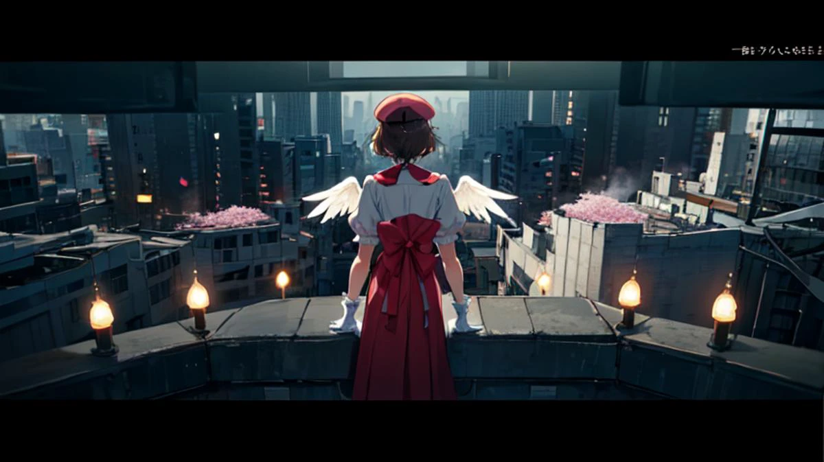 <lora:Card Captor Sakura Anime:0.8>, brown hair, kinomoto sakura, hat, gloves, dress, green eyes, white gloves, wings, magical girl, bow, short hair, short sleeves, pink headwear, holding, puffy sleeves, looking at viewer, puffy short sleeves, petals, smile, red bow, antenna hair, frills, solo focus, white wings, <lora:add_detail:0.4> <lora:LAS:0.4>
apocalypse setting, buildings collapse, gray haze, view from the back, over the shoulder, masterpiece, facing away from the camera,