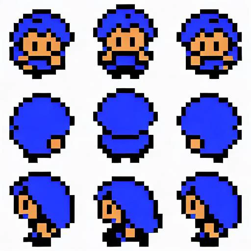 pokesprite, woman,blue hair, <lora:Pokesprite_V1:0.8>
